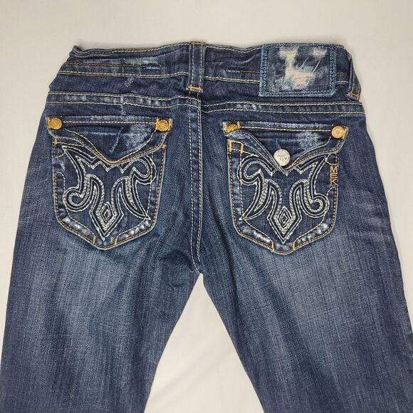 25 MEK OAXACA DISTRESSED BOOT FLARE WIDE miss me buckle  embroidered JEANS - Picture 9 of 16